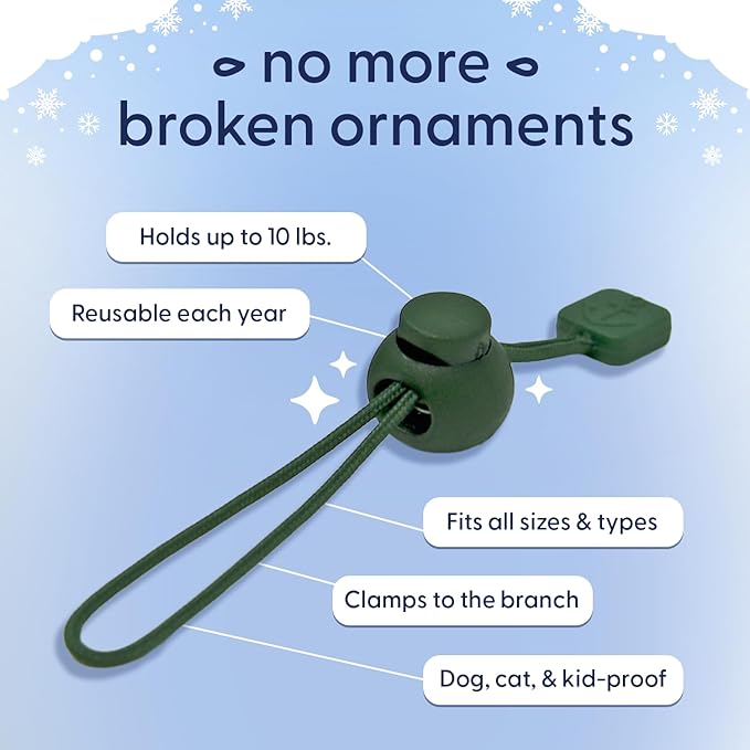 ORNAMENT ANCHOR Ornament Hooks for Hanging Christmas Decorations - No-Slip Hanging Hooks for Xmas - Heavy Duty Christmas Tree Ornaments Hanger Hooks for Small & Large Ornaments (Green, 24 Count)