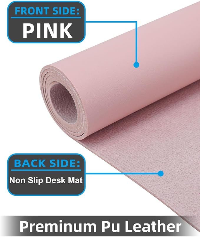 Leather Desk Protector, Non-Slip PU Laptop Mat for Office/Home - Waterproof Writing Pad (31.5"x15.7", Rose Pink)