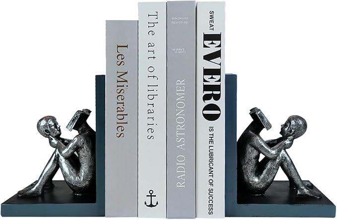 LIFFY Decorative Book Ends,Heavy Duty Non-Skid Book Stoppers for Shelves,Unique Indoor Home Decor Book Holder Ornaments for Living Room,Bedroom