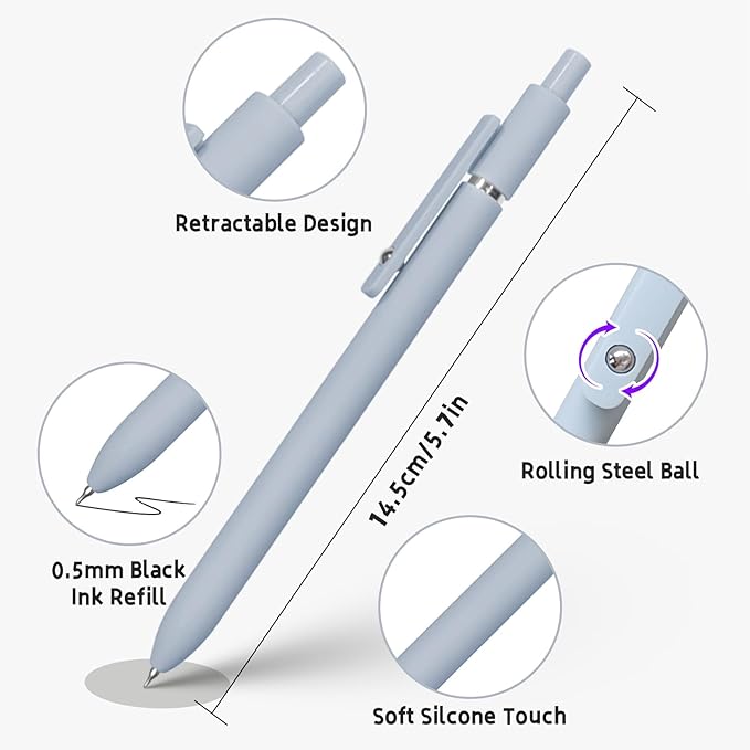 6 Pcs Gel Pens 0.5mm Quick Dry Black Ink Pens Fine Point Smooth Writing Pens, Cute Office and School Supplies Gifts for Women Teacher Students (6 Pcs Morandi Silver)