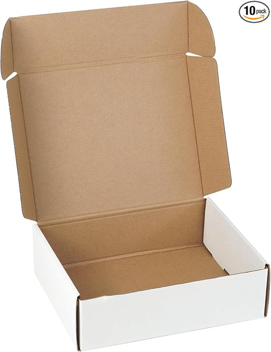 10 Pack 10"x8"x3" inch Small Shipping Boxes White Corrugated Cardboard Box for Small Business, Mailer, Shipping, and Packing