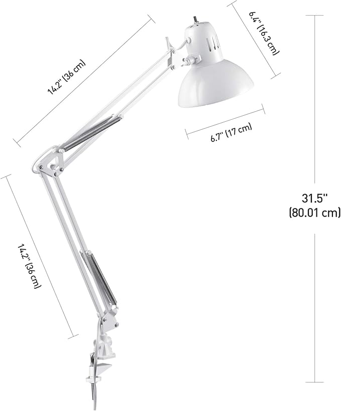 GLOBE Electric 52847 31.5 Inch Swing Arm Clamp-On White Desk Lamp with Nickel Accents, On/Off Rotary Switch, Book Reading Light, Home Essentials, Office Décor, LED Bulb Compatible (Pack of 6)