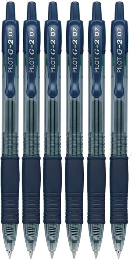 G2 Retractable Premium Gel Ink Roller Ball Pens Fine Point Fine Point (.7mm) Navy Ink 6-pk; Refillable & Premium Comfort Grip Bundle with Plastic Reusable Pouch
