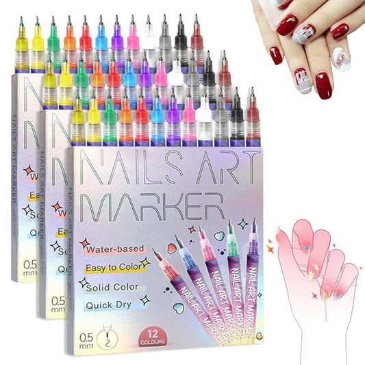 Nail Art Pens Set 12 Colors Nail Art Markers for Kids Adults,2025 Quickly Dry Nail Polish Pens Drawing Painting Pen,Nail Art Nail DIY Decoration for Home Salon (36 Color)