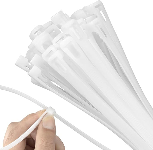 18 Inch Recoverable Reusable Zip Ties, 100PCS white Zip Ties, Outdoor 120 lb. Cable Ties, Releasable Plastic Ties, Removable Wire Ties for Wire Management Outdoor Patio