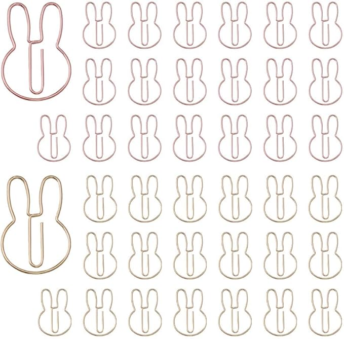 OWLFAVO 40pcs Rabbit Shape Paper Clips with Clear Box, Rose Gold and Yellow Gold, Funny Cute Paperclips Bookmarks Planner Clips for Fun Office Supplies School Gifts Wedding Decoration