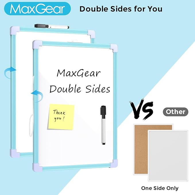 MaxGear Blue Small Dry Erase Board, 11"x14" Double-Sided Hangable White Board with a Dry Erase Marker, Portable Whiteboard for Home School Office - Planning Writing Learning Drawing