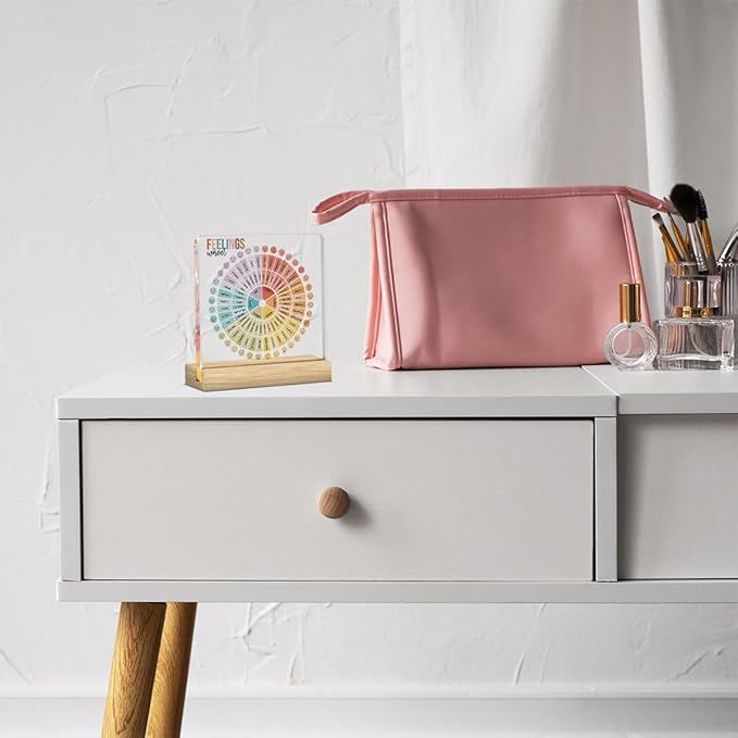 Mental Health Office Desk Decor, Therapy Office Decor, Mental Health Gifts for Women School Counselor Psychologist Therapist, Feelings Wheel Acrylic Sign for Halloween Christmas Gift