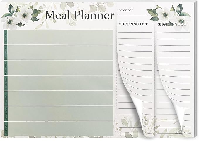 Meal Planner and Grocery List, For Weekly Meal Planner Grocery List, Magnet Pad for Fridge To Do List Notepad, 52 Undated Sheets Meal Planning Pad with 104 Tear Off Shopping List (flowers)