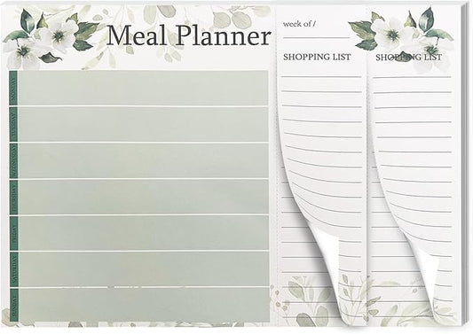 Meal Planner and Grocery List, For Weekly Meal Planner Grocery List, Magnet Pad for Fridge To Do List Notepad, 52 Undated Sheets Meal Planning Pad with 104 Tear Off Shopping List (flowers)