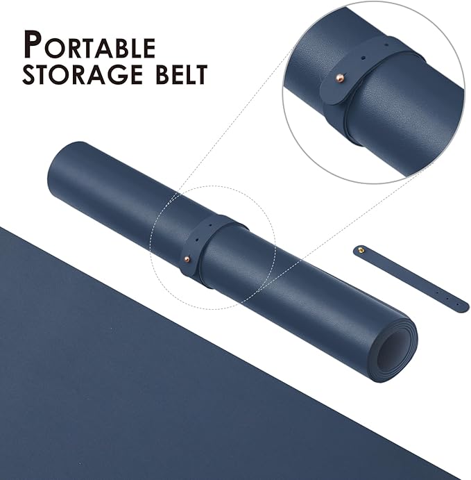 Leather Desk Mat - Non-Slip PU Desk Pad for Office and Home - Desk Organization and Accessories - Ideal for Large Mouse Pad and Desk Mats on Top of Desks (Dark Blue,36"x 17")