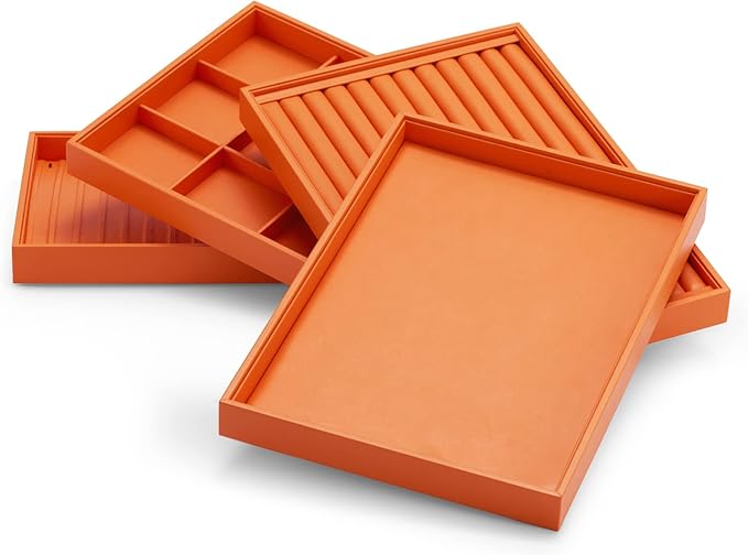 Oirlv Luxury Leather Jewelry Tray Necklace Bracelet Organizer Tray Stackable Jewelry Plate Necklace Bracelet Display Storage