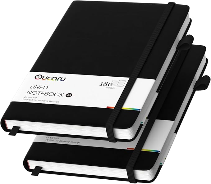 Lined Journal Notebook, 2 Pack, 180 Pages, A5 Journals for Writing, 100 GSM Thick Paper, Small Notebooks Daily Journal for Women Men Work, Business, School, Travel Supplies