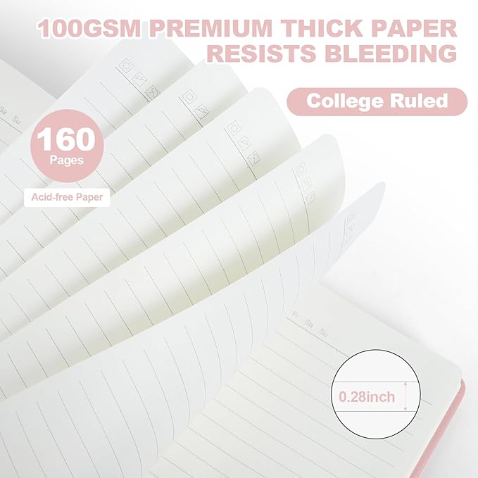 Lined Journal Notebooks for Writing, 100 GSM Thick Paper, 1 Pack Hardcover Notebooks, A5 College Ruled Notebook, Journaling Notebook for School/Travel/Office (Pink- 1 Pack)