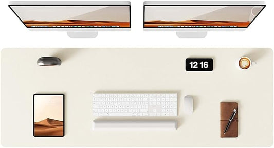 YSAGi Leather Desk Protector, Office Mat, Large Mouse Mat, Non-Slip PU Leather Blotter, Laptop Pad, Waterproof Writing Pad for Office and Home (Cream, 47" x 17")