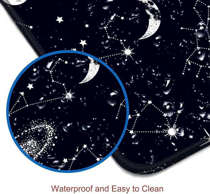 Large Gaming Mouse Pad with Stitched Edges, Black Constellation Desk Mat Extended Keyboard Pad, Non-Slip Rubber Base Desk Pad for Keyboard and Mouse, 31.5X11.8 inch, Sun and Moon