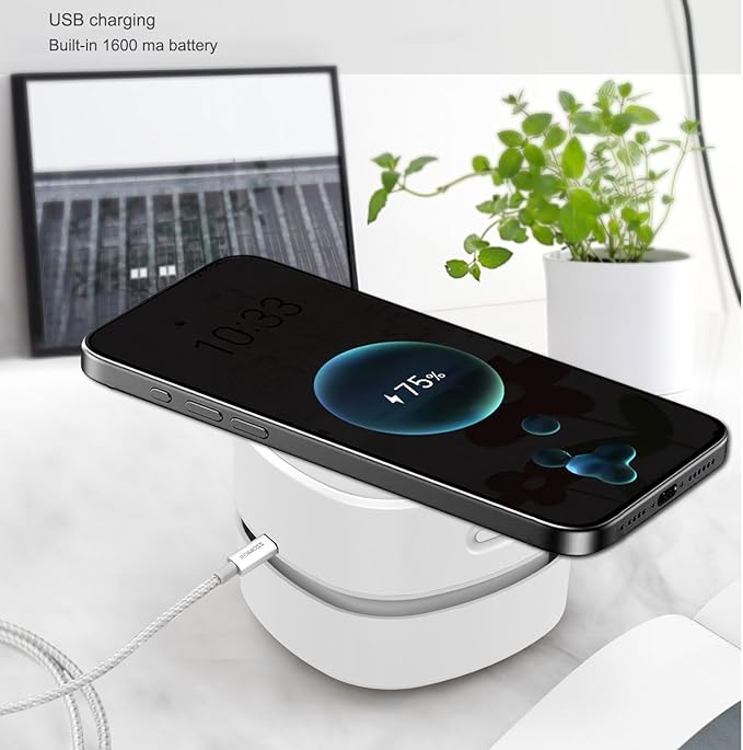 ODISTAR Desk Vacuum Cleaner with Wireless Charger, Mini Table dust Sweeper Energy Saving,Endurance up to 400 mins, Cordless&360º Rotatable for Keyboard/Home/School/Office (White Wireless Charger)