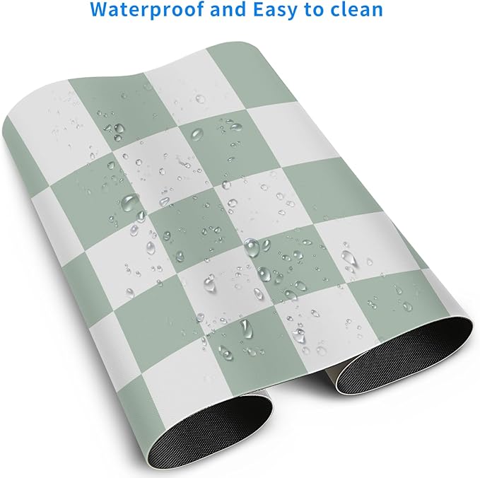 MAYCARI Cute Desk Mat Kawaii Mousepad, Anime Aesthetics Desk Pad XXL Cute Checkered White and Green Mouse Pad Computer Keyboard Mat, Office Desk Pad Protector 31.5"X15.7"