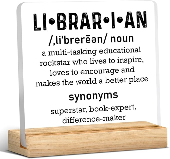 Librarian Gifts for Women Men, Birthday Gifts for Book Lover Bookworm, Librarian Definition Acrylic Desk Sign Decor
