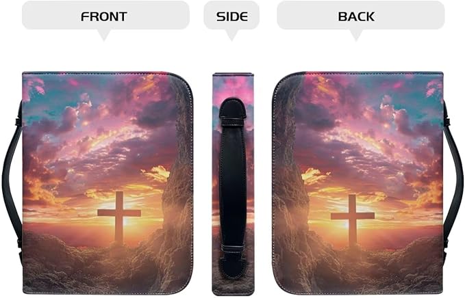 Lotusorchid Bible Book Cover for Women, Cross Print Bible Cover Case Sturdy Zippered Bible Carrying Case with Handle Pocket Portable Bible Bag for Bible Study, Pink, L
