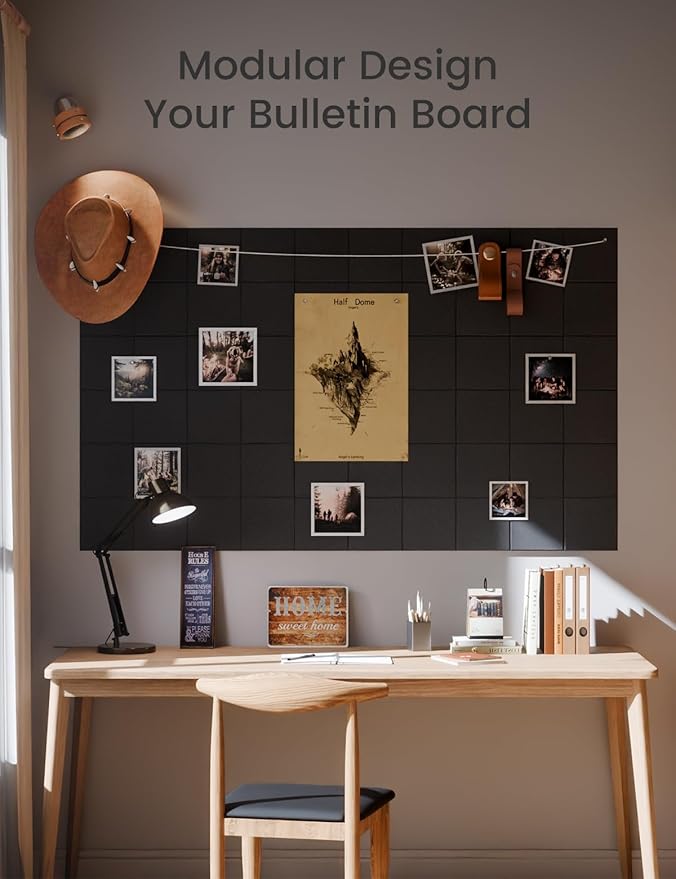 Large Felt Bulletin Board 48" x 36" Cork Board Alternative-12 Pack with 70 Safe Removable Adhesive Tabs, Cork Boards for Walls for Home Office Classroom Pin Board-Black