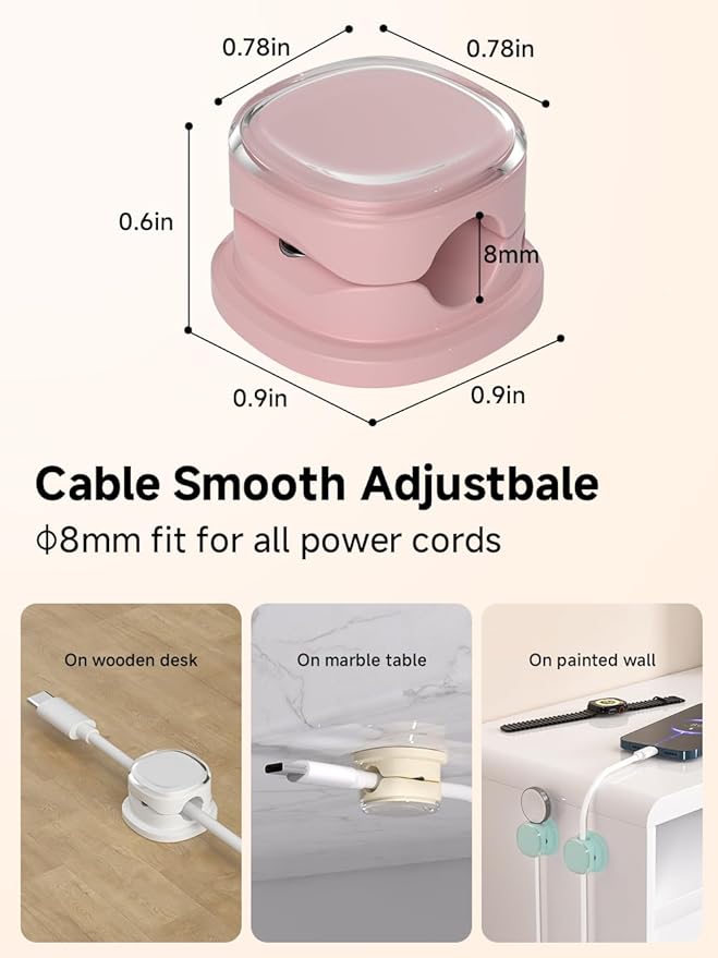 Magnetic Cable Clips, Adjustable Cord Holder Management, Adhesive Wire Keeper Organizer for Home Office Desk Phone PC Car Wall Desktop Nightstand Appliance (9-PCS White_Purple_Cyan_Apricot)