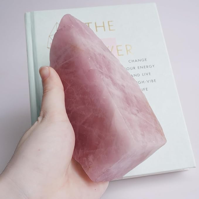 Natural Rose Quartz Bookends with Rubber Feet 3-4Lbs Heavy Duty Non-Slip Pink Crystal Bookends | Raw & Polished Stone | Healing Office Decor Gift