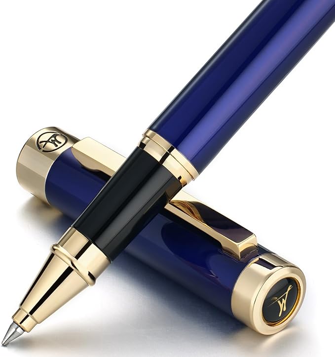 Luxury Rollerball Pen - Stunning Blue Lacquer Pen, 24K Gold Finish, Schmidt Black Refill, Best Pen Gift Set for Men & Women, Office, Professional, Executive, Office, Nice Fancy Designer Pens