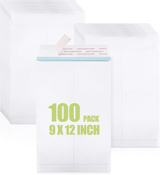 ACSTEP 9x12 Catalog Envelopes Self Seal 100 Packs, White Security Letter Envelopes with Peel and Seal Closure,Printable Envelopes for Mailing, Organizing and Storage