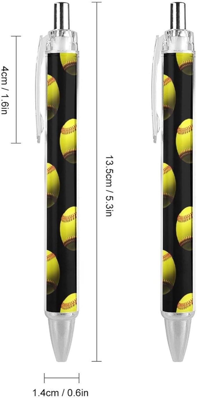 2 Pcs Softball Black Ballpoint Pen for Women Men, Retractable Black Ink Ball Point Pens Smooth Writing Office Supplies, 0.5mm