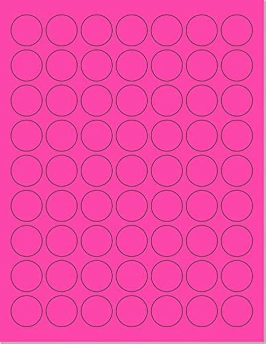 Pack of 50 Sheets, 8-1/2 x 11" Fluorescent Labels for Laser & Inkjet Printer (Pink Fluorescent, 1" Round - 63 per Page, 3150 Labels)
