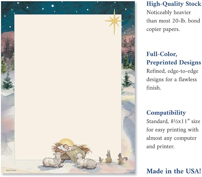 Christmas Tree Manger Stationery - Holiday Letters, Printer Paper, 25 Sheets, 8½ x 11 Inch, by Current