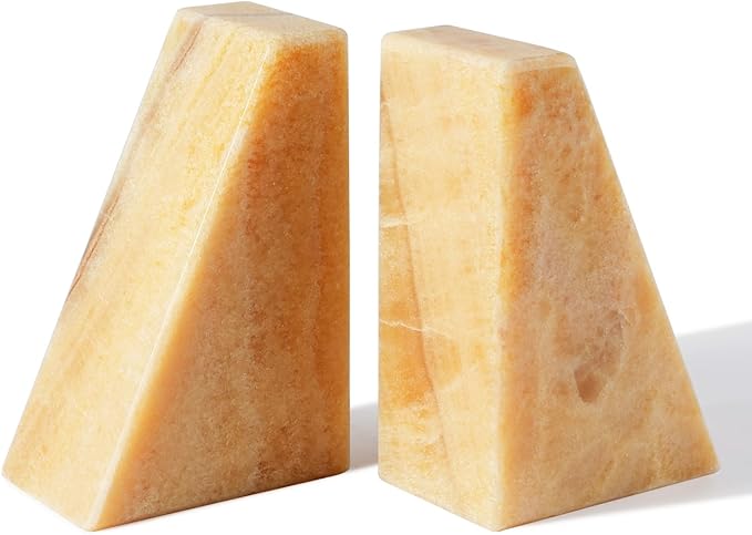 Marble Bookend for Heavy Books, Decorative Bookends for Shelves, Durable and Heavy-Duty Book End for Hardback Book & CDS, Unique Stopper & Holder, Mexico Onyx, Set of 2