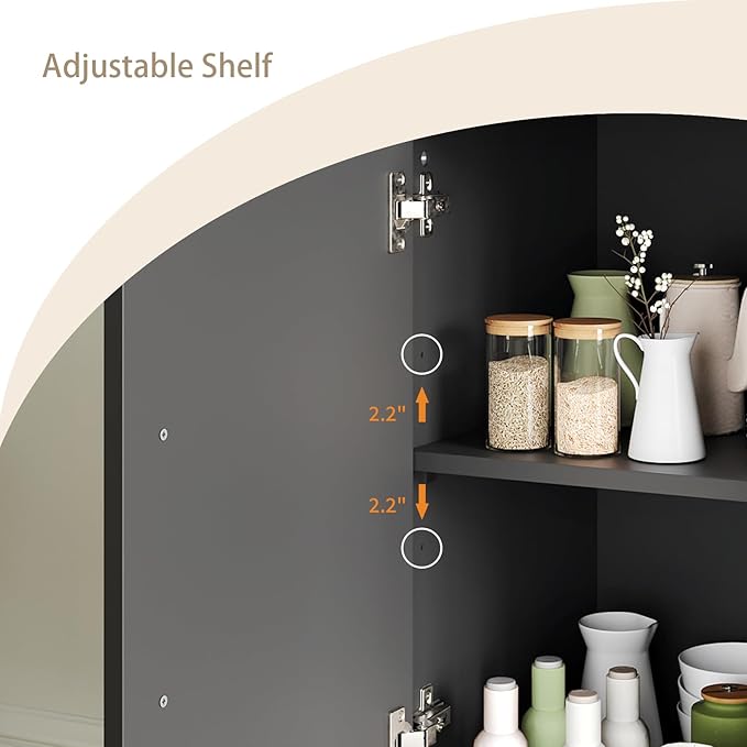 LYNSOM Storage Cabinet with Doors and Shelves, Free Standing Office Cabinet, Modern Wood Buffet Sideboard for Kitchen, Living Room, Bedroom, Hallway, Black