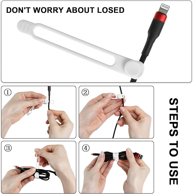 Nearockle 16Pcs Silicone Cable Straps Wire Organizer for Bundling Earphone, Phone Charger, Computer Cords, Reusable Cable Ties Cord Organizer in Home,Office,Kitchen,School(White)