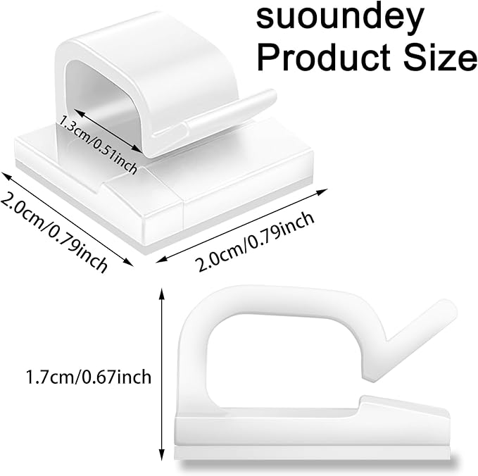 100Pcs Cable Clips, Adhesive Cable Organizer Cord Holder Wire Clip Wire Management Self Adhesive Hooks Wire Holder for Office, Home(White, 100PCS)