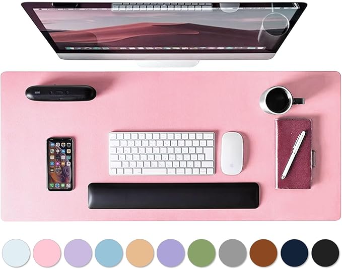Leather Desk Pad Protector, Mouse Pad, Non-Slip Computer Mat for Desk, PU Leather Office Desk Mat for Home & Office, Waterproof Laptop Desk Blotter for Keyboard and Mouse, Pink (15.7''X31.5'')