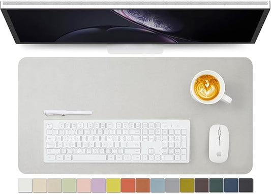 Leather Desk Mat - Non-Slip PU Desk Pad for Office and Home - Desk Organization and Accessories - Ideal for Large Mouse Pad and Desk Mats on Top of Desks (Silver,27.6"x 13.8")