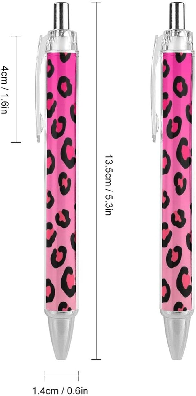 Fashion Smooth Writing Pens with Refillable Black Ink, Retractable Ball Point Pen Cheetah Leopard Blush Pink Ballpoint Pens for Writing Drawing, 2 Pcs