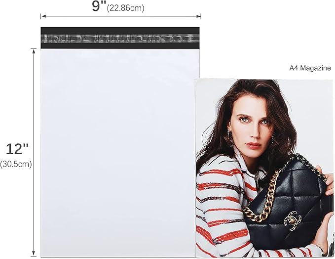 Metronic 100 Pcs 9x12" White Poly Mailer Envelopes Shipping Bags with Self Adhesive, Waterproof and Tear-Proof Postal Bags (White)