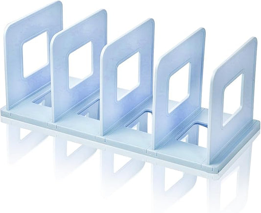 Lemical 4 Section Divider File Folder Holder Desk Book Organizer Desktop Bookshelf File Organizer Portable Plastic Kitchen Under Sink Organizer Pot Rack Handbag Sorter (Blue)