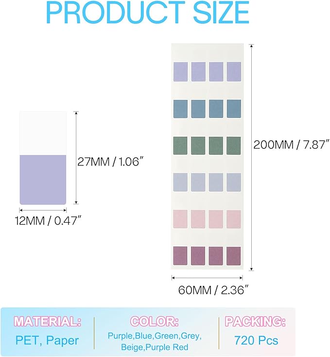 PATIKIL Clear Index Sticky Tabs, 720 Pcs Small Transparent Sticky Notes Bookmarks Planner Stickers Page Tabs for Office Notebooks File Folder Ledger Book, Retro 6 Colors