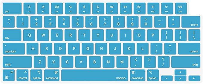 MOSISO Keyboard Cover Skin Compatible with MacBook Air 15 inch M3 A3114 M2 A2941/Air 13.6 A3113 A2681/Pro 14/16 M4 M3 M2 M1, Aqua Blue