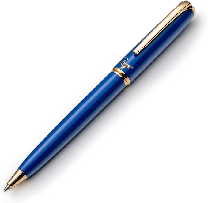 ZenZoi Blue Ballpoint Pen - Premium Writing Instrument for Men or Women With Gold Trim, Smooth Writing Schmidt Ink Refills, Luxury Gift Set, High-End, Retractable, Professional for Journaling