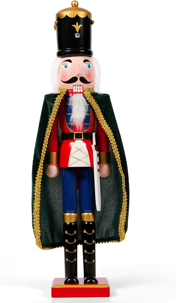 Nutcracker Christmas Decor, 18" Wooden Nutcracker Soldier Christmas Decoration Home Mantle Table Fireplace Christmas Ornaments for Festival Party(18" Fur Sword Nutcracker)