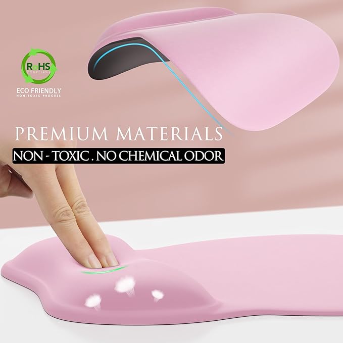 MROCO Ergonomic Mouse Pad with Gel Wrist Rest, Comfortable Mousepad with Smooth Wrist Support Surface and Non-Slip PU Base for Pain Relief, Computer, Laptop, Office & Home, 9.4 x 8.1 in, Pale Pink