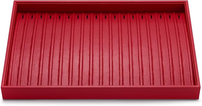 Oirlv Gorgeous Red Leather Jewelry Tray Necklace Bracelet Long Chain Storage Stackable Necklace Trays Jewelry Drawer Organizer