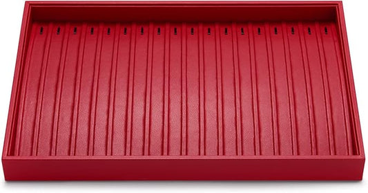 Oirlv Gorgeous Red Leather Jewelry Tray Necklace Bracelet Long Chain Storage Stackable Necklace Trays Jewelry Drawer Organizer