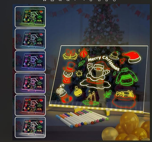 MOUNTCLI 14"x10" LED Note Board with Colors, 7 Modes Glowing Acrylic Dry Erase Board with Light UP Drawing Board LED Glow Message Board with 12 Markers for Kid Adult Xmas Holiday Gifts Room Decor