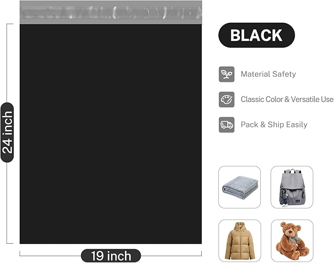 Metronic Poly Mailers 19x24 500PC Large Shipping Bags Envelopes Mailers with Self Adhesive Waterproof and Tear-Proof Postal Bags in Black